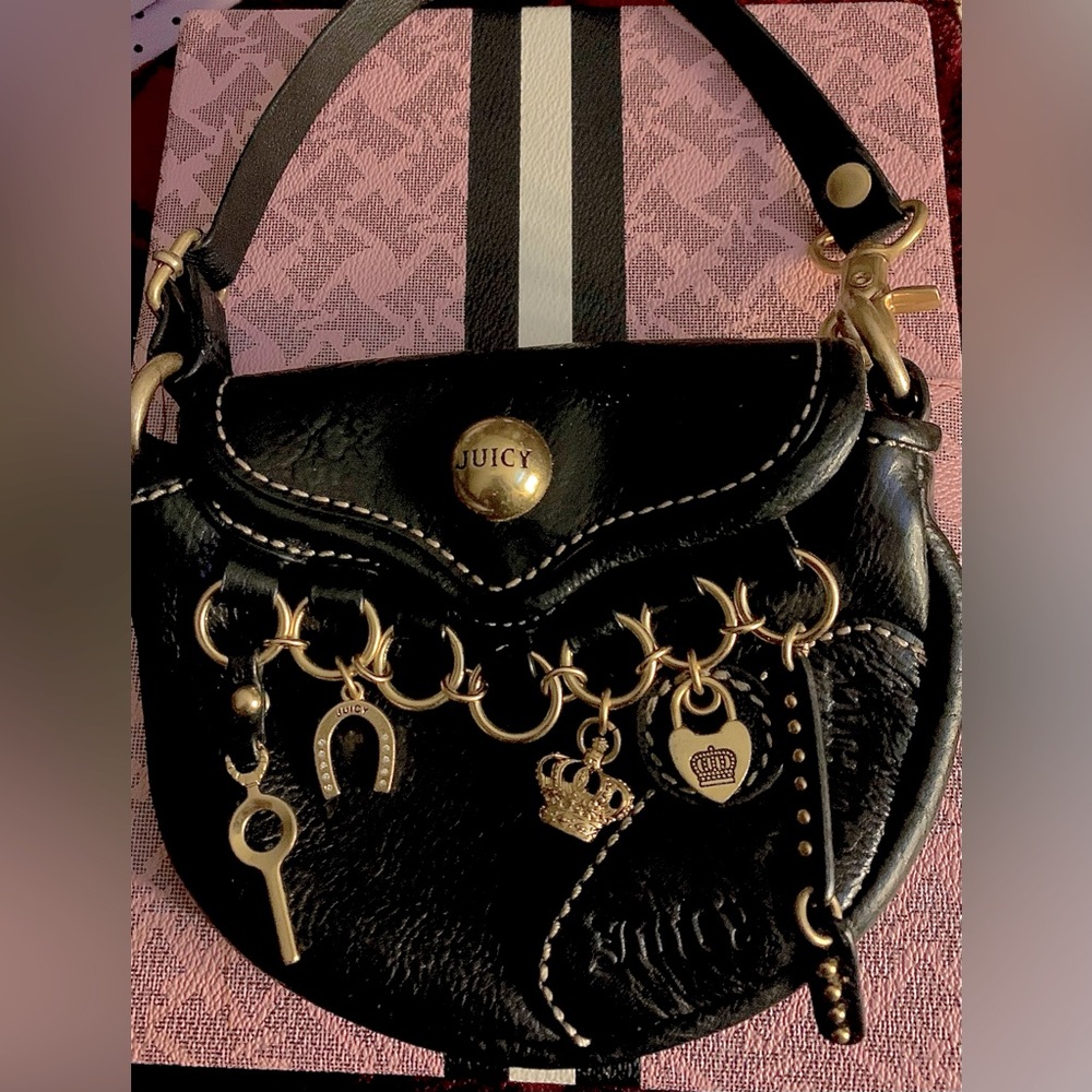 Juicy Couture Black Leather Charm Bag.